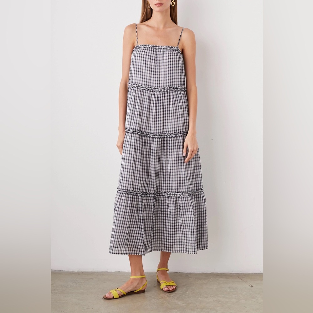 Women’s XL RAILS Zuri Tiered Gingham Navy Blue White Sailor Check Midi Dress